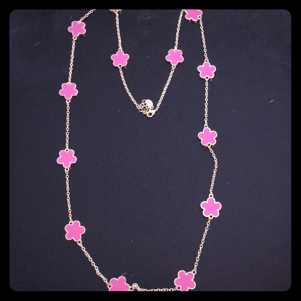 Fornash Long Gold and Pink Flower Necklace